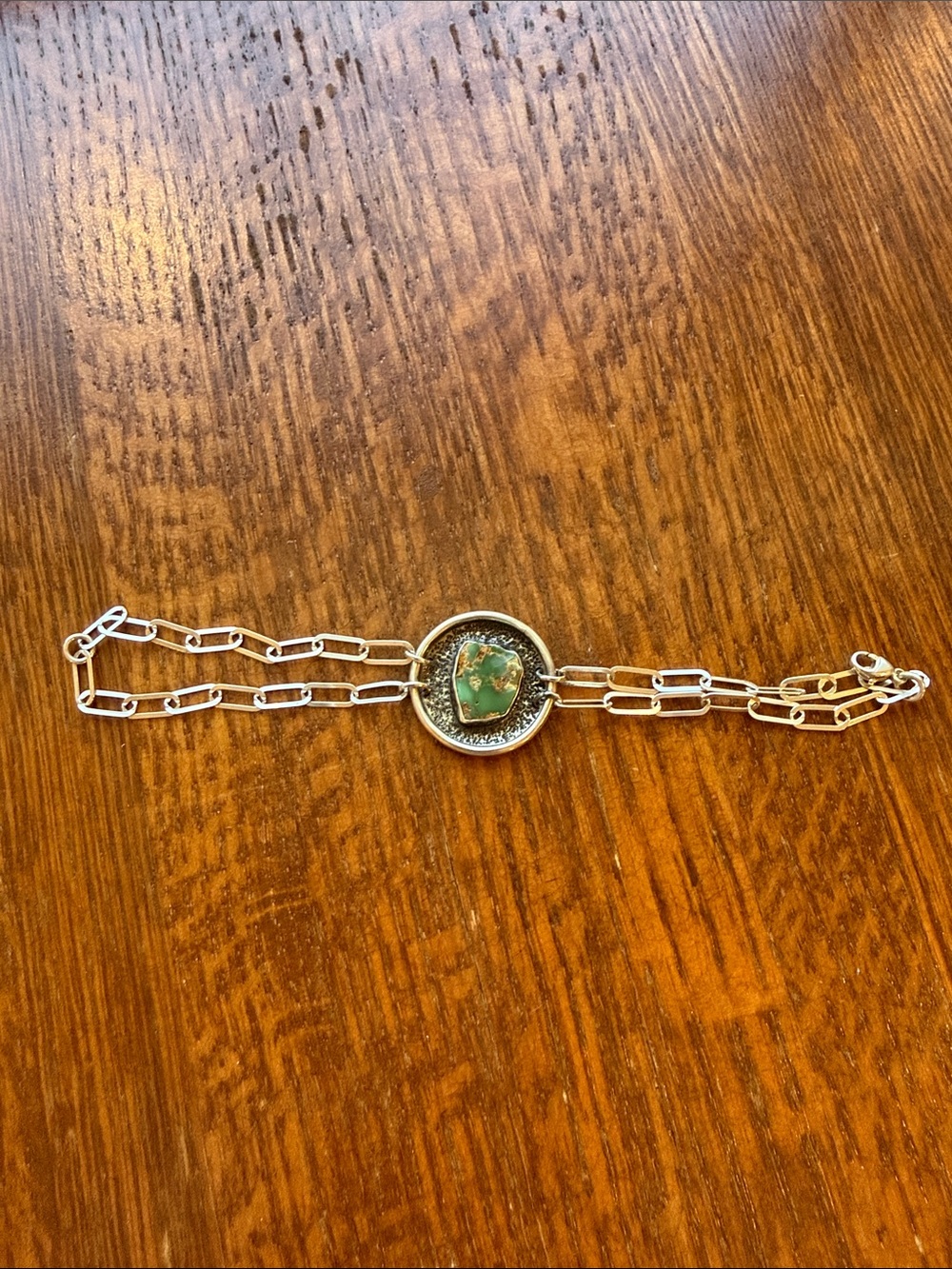Sterling Silver Chain Bracelet with Green Turquoise Stone